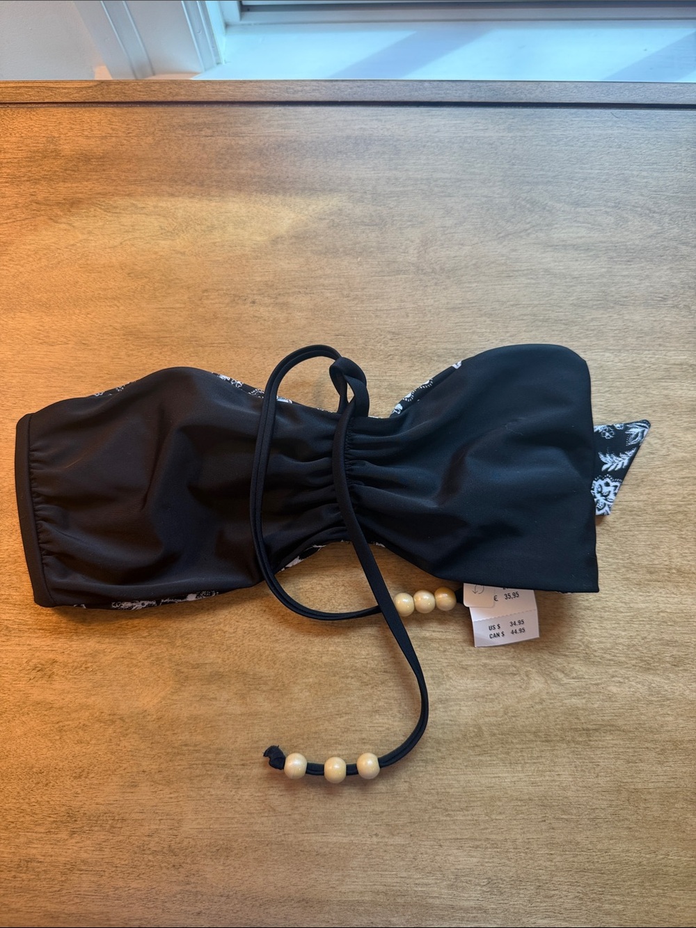 Reversible Hollister Black Bandeau Swim Top with Beaded Tie